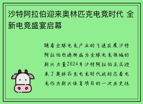 沙特阿拉伯迎来奥林匹克电竞时代 全新电竞盛宴启幕